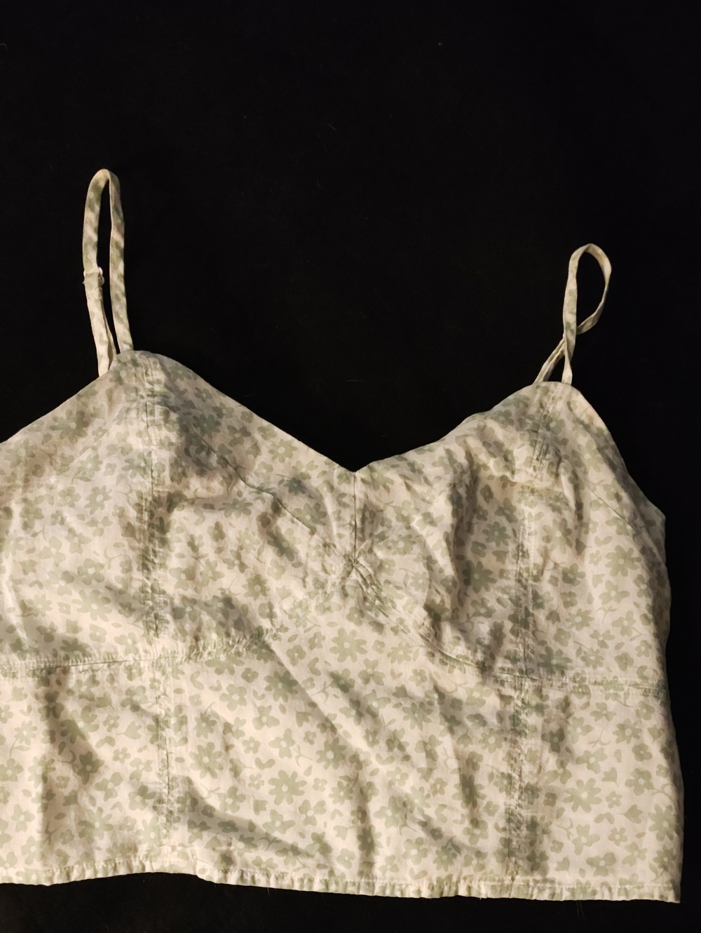 American Eagle Outfitters Pale Green Floral Spaghetti Strap Crop Top